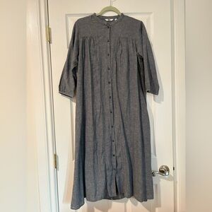 Uniqlo Blue Linen Cotton Button Front Midi Dress Size Medium NWT